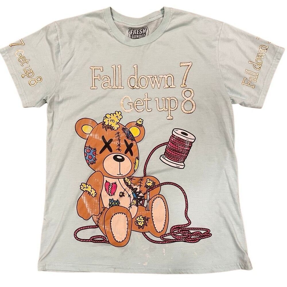Fresh Laundry T-Shirt Patched Teddy L Light Blue Streetwear Motivational Grind